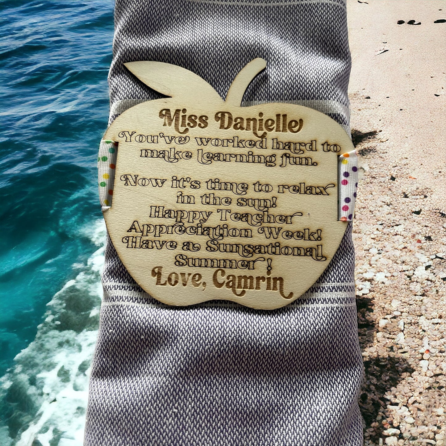 Personalized Oversized Beach Towel w/ Laser Engraved Tag