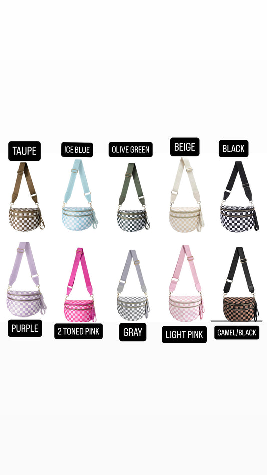 Cross Body Bum Bag Checkered w/ Laser Engraved Patch