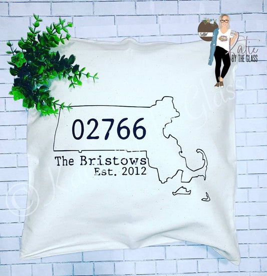 Custom Zipcode Burlap 18” Throw Pillow